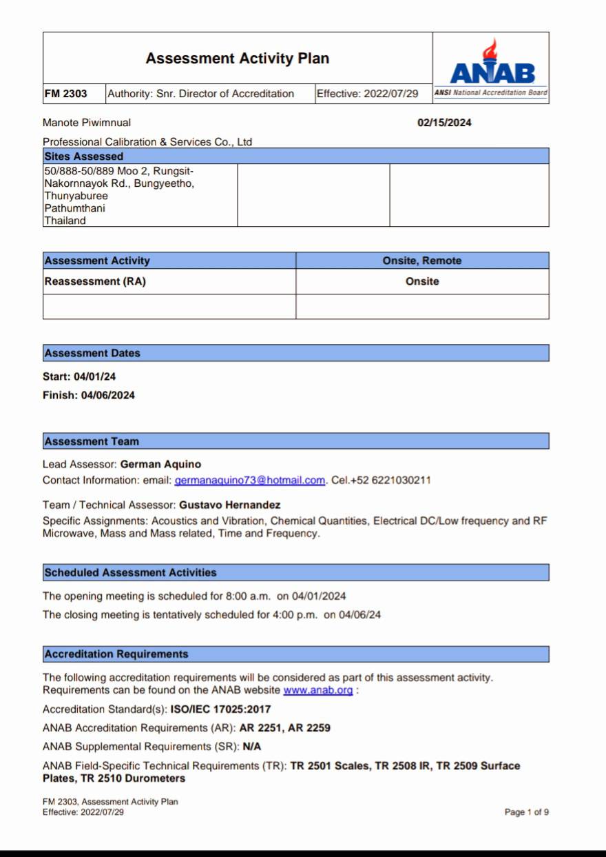 Reassessment (RA) ANAB Accreditation AC-2590 2024